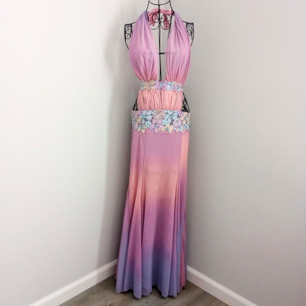 Y2K Ema Savahl Floral Ombré Halter Fairy Dress - Picture 2 of 12